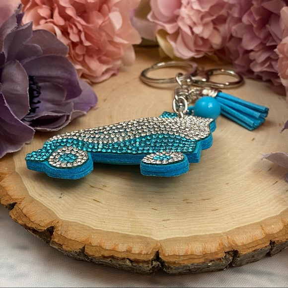 Blue Rhinestone Roller Skate and Tassel Keychain - Picture 5 of 9